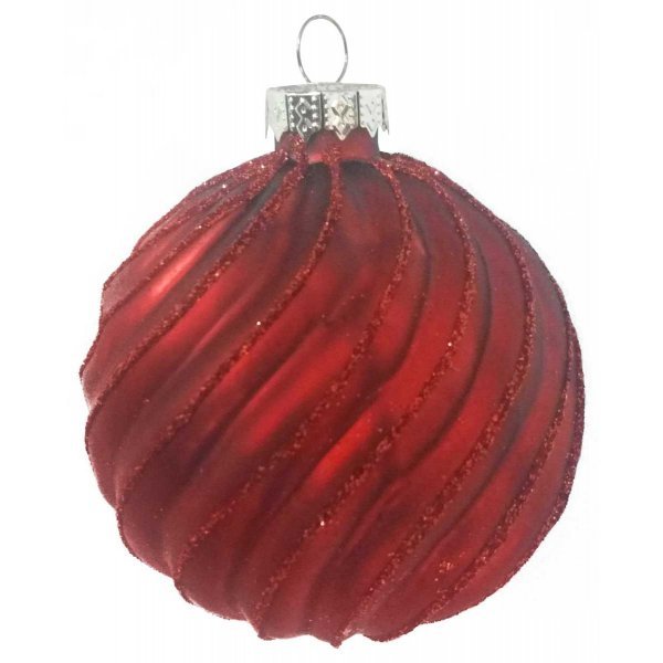 Χριστουγεννιάτικη Γυάλινη Μπάλα Κόκκινη με Στριφτές Ρίγες (10cm)